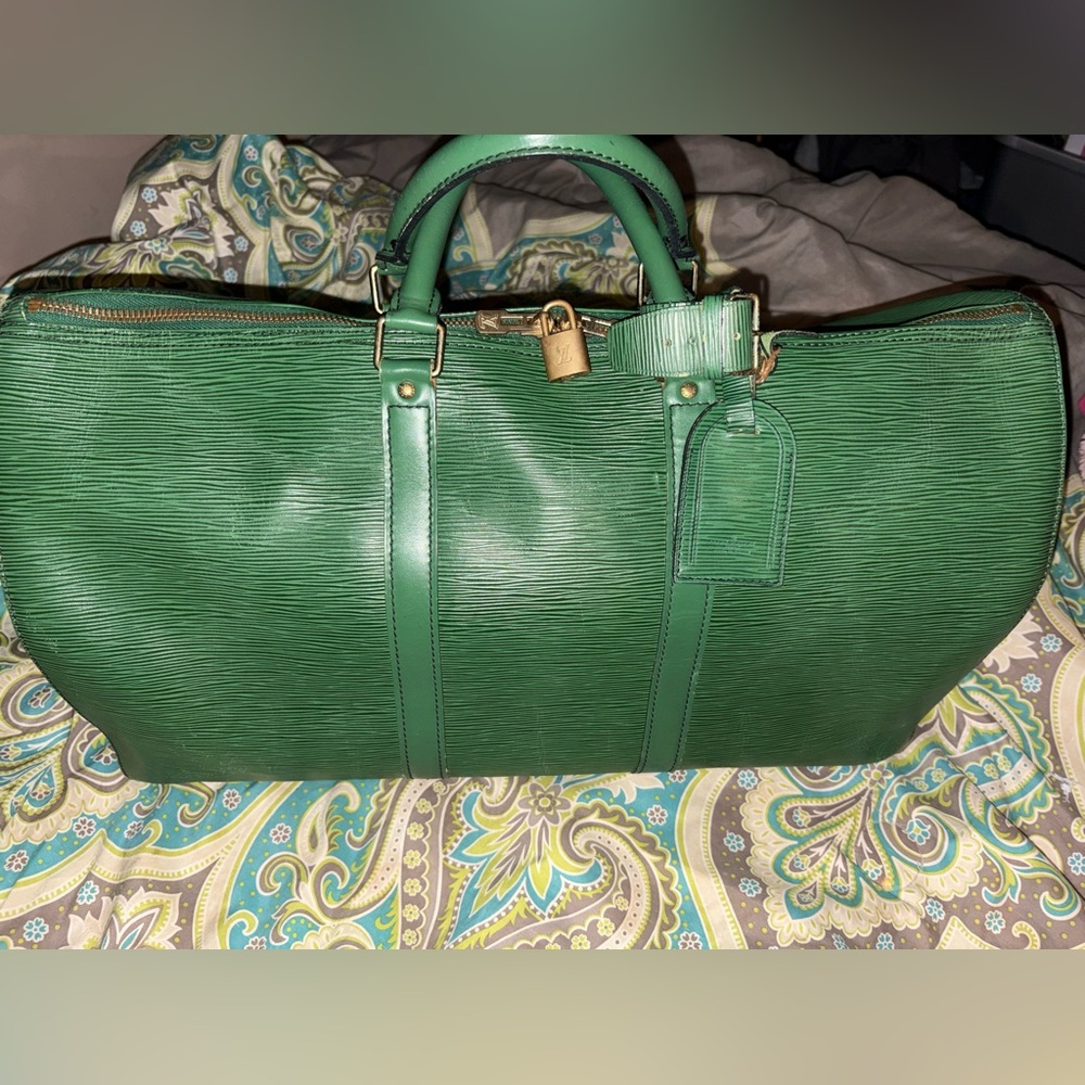 VTG Louis Vuitton Green Borneo Epi Keepall 55 Bundle